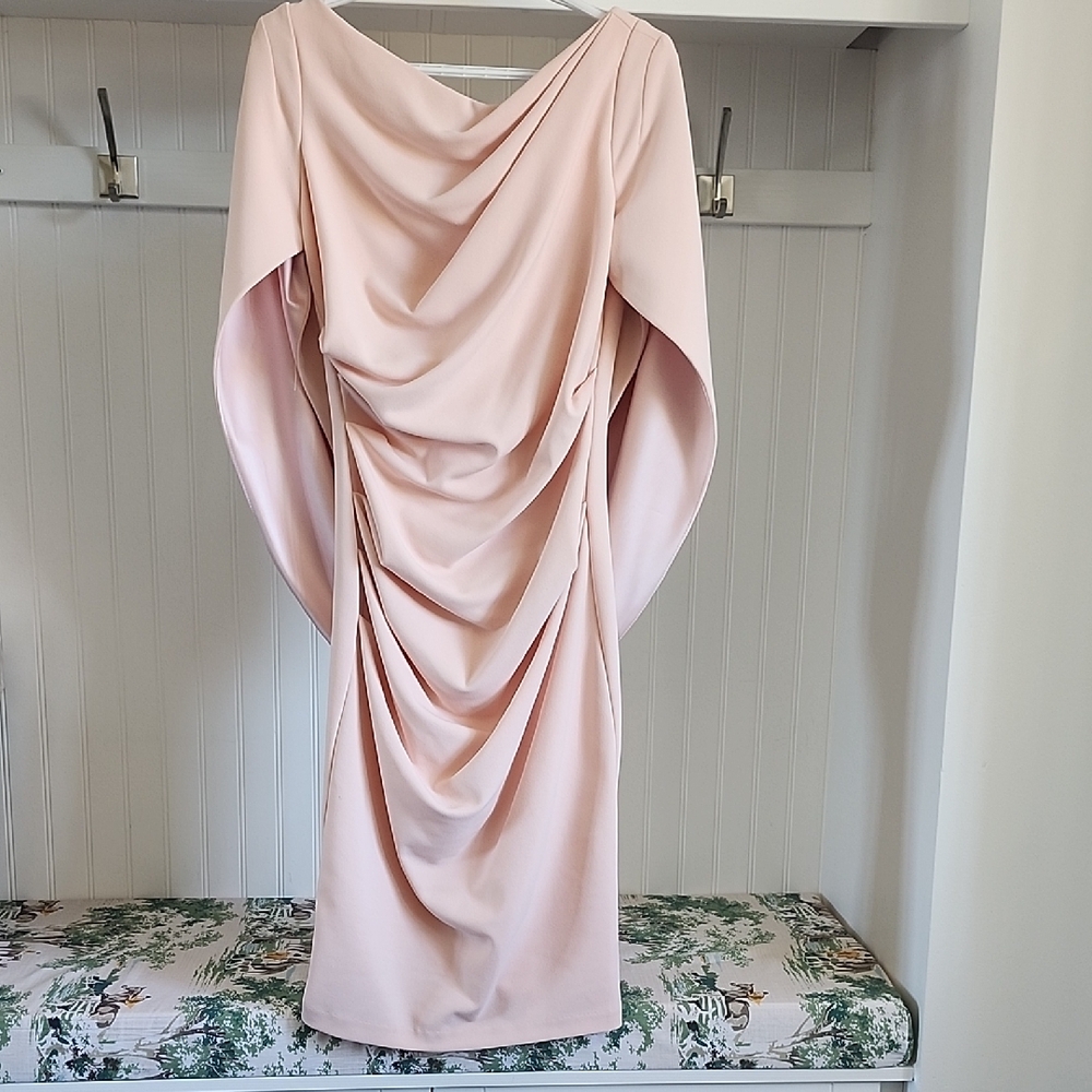 Betsy & Adam Pink Sheath Dress with Cowl Neck and Dolman Sleeves